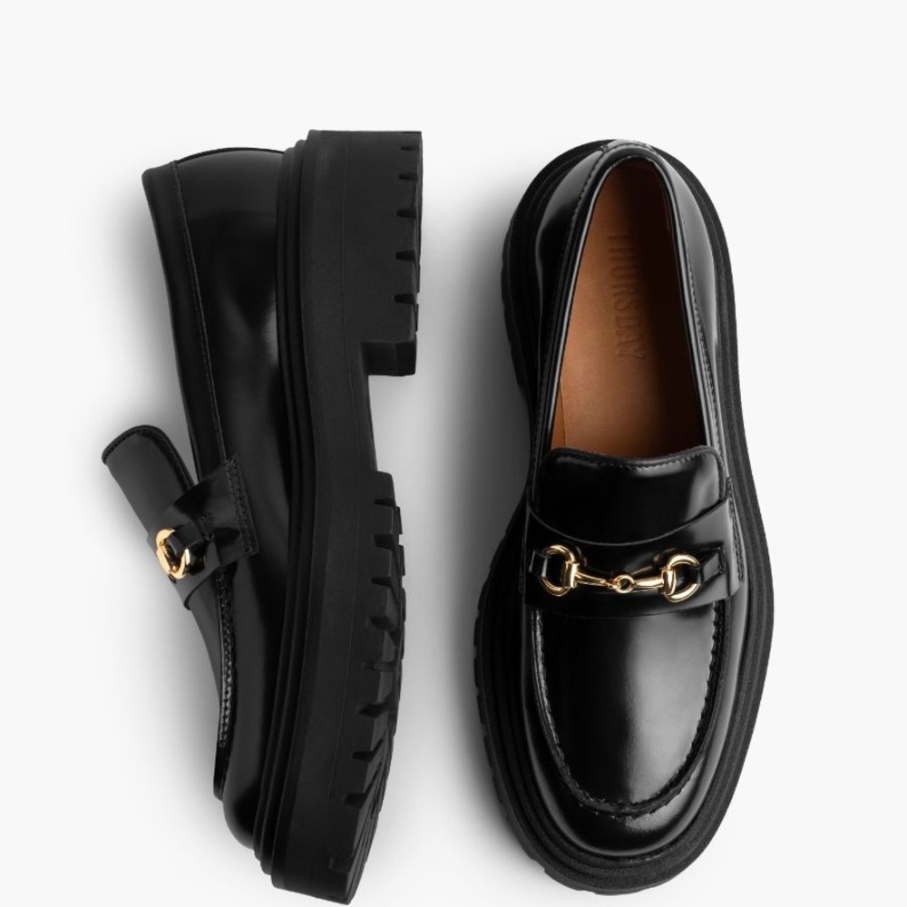 Thursday Platform Penny Loafer Black Patent Leather Size 7 Gold - Picture 6 of 13